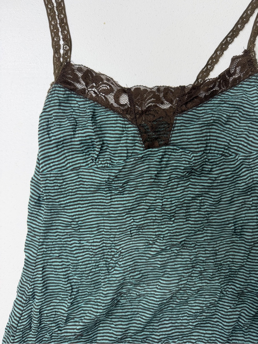 Vintage Y2K Charlotte Russe Small Teal Brown Striped Lace Cami Tank Top